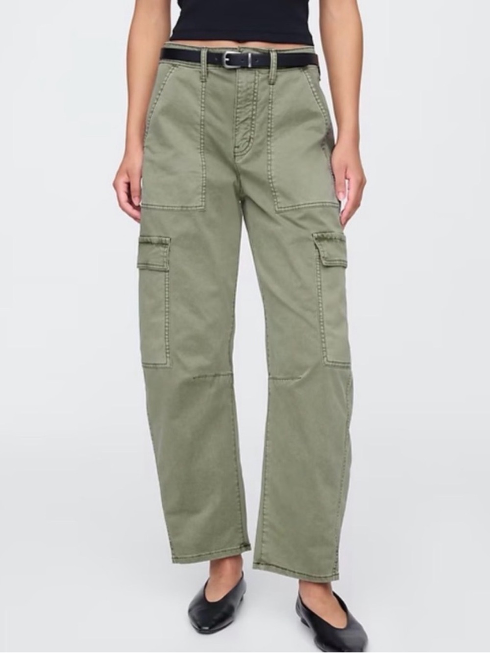 Gap High Rise Barrel Cargo Utility Khaki Green Pants baggy H